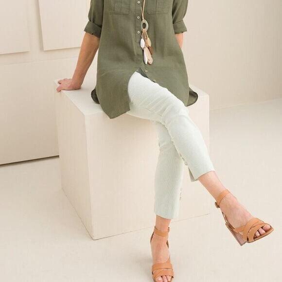 CHICO'S Brigitte Slim Ankle Pants Sz 12 Green Striped - Picture 3 of 8